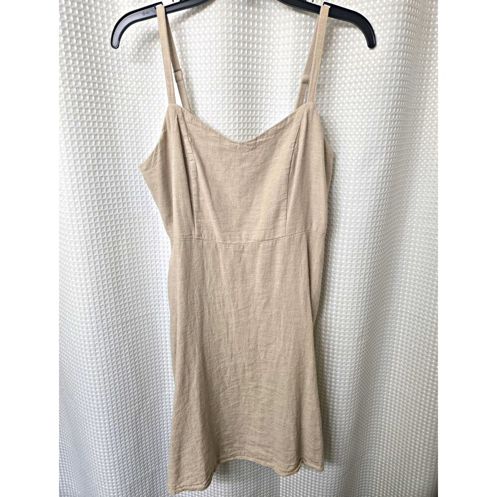Old Navy Womens Dress M Beige Linen Rayon Smocked Adjustable Strap Sundress CAMI